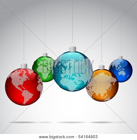 Christmas balls with world dotted maps - Vector eps10