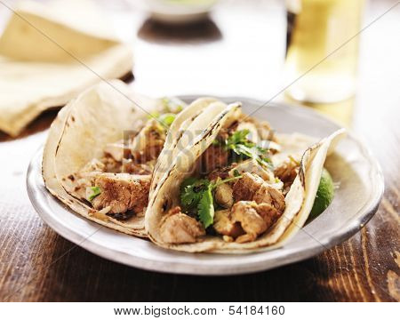 authentic mexican tacos with chicken and cilantro