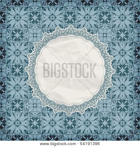 Vector Retro Lacy Napkin On Seamless Blue Pattern