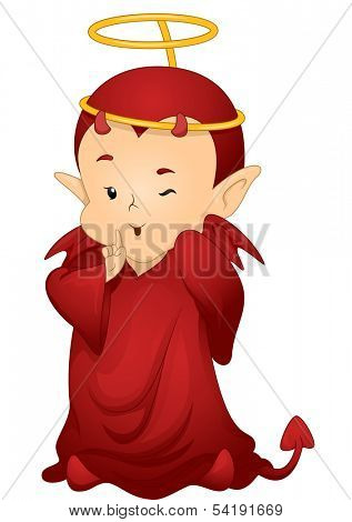 Illustration of a Naughty Little Devil Wearing a Halo
