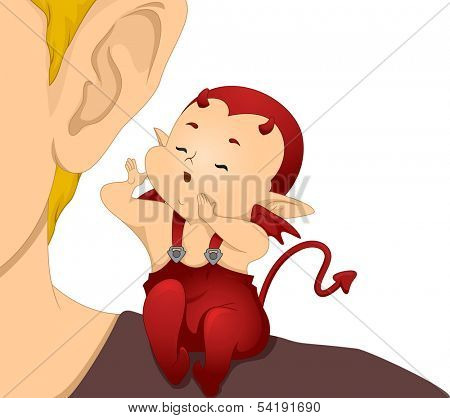 Illustration of a Little Devil Whispering in a Guy's Ear