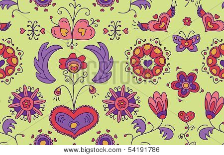 Heart Flower seamless pattern