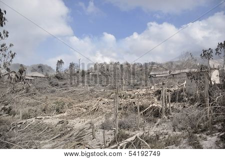 Village Damaged by Natural Disaster on the Slope of Mount Merapi