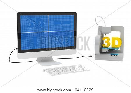 3D Printer Connected To Desktop Computer