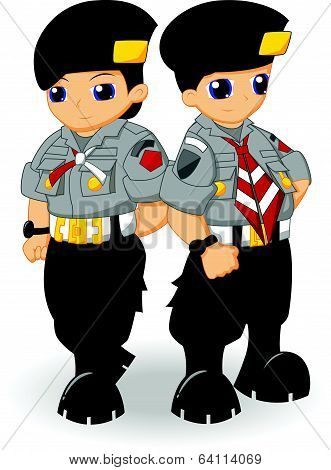 Cute Couple Security Scout Cartoon