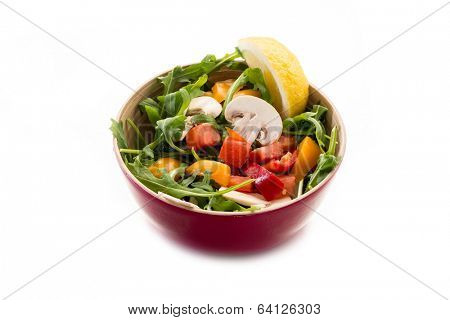 mixed salad with arugula, mushrom and capsicum