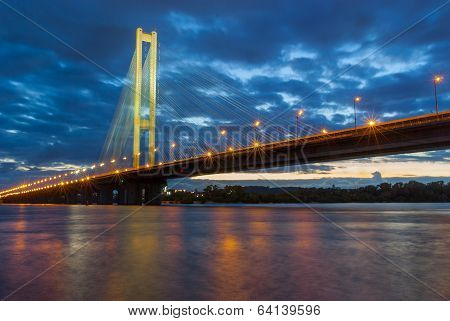 Pivdennyi Bridge in evening (Southern in evening). Ukraine. Kiev.