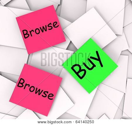 Browse Buy Post-it Notes Show Shopping Around And Purchasing