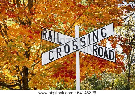 Autumn Railroad Crossing Sign