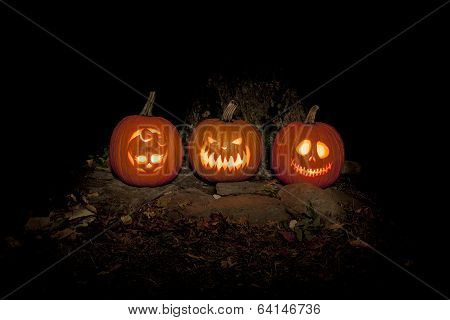 Spooky Jack-o-lanterns Outdoors