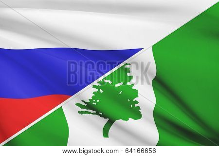 Series Of Ruffled Flags. Russia And Territory Of Norfolk Island.