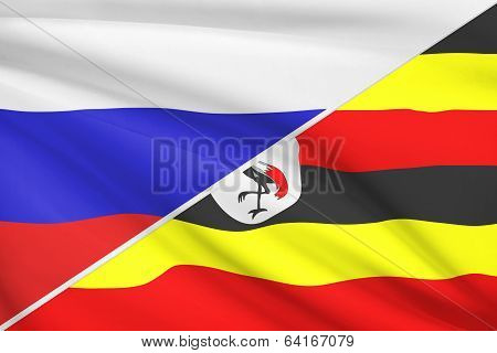 Series Of Ruffled Flags. Russia And Republic Of Uganda.