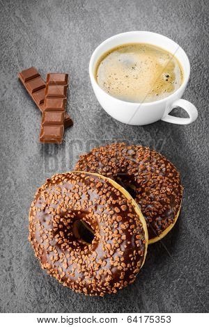 breakfast with coffee and donuts