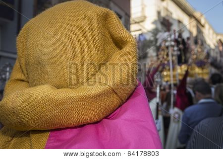 Group Of Costaleros During A Procession Of Holy Week, Andalucia, Spain