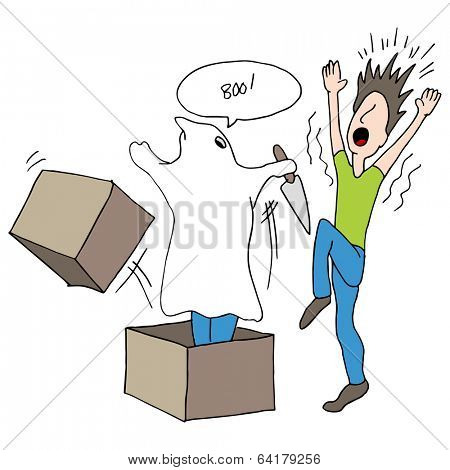 An image of a disquised man scaring someone.