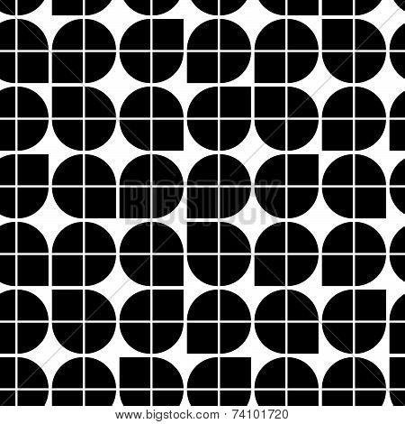 Black and white abstract geometric seamless pattern, contrast illusory regular background.