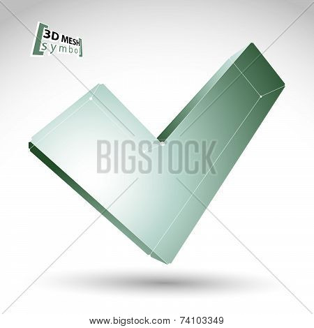 3d mesh black and white validation sign isolated on white background, monochrome sketch checkmark ic