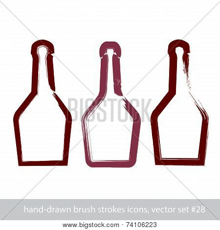 Set Of Hand-drawn Stroke Simple Empty Bottle Of Rum
