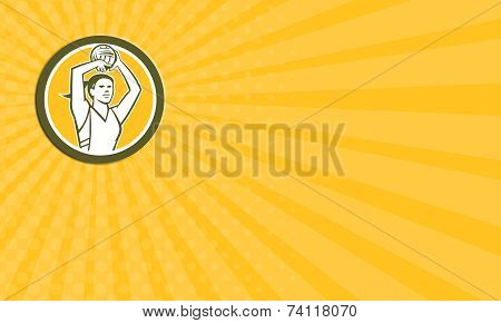 Business Card Netball Player Shooting Ball Circle Retro