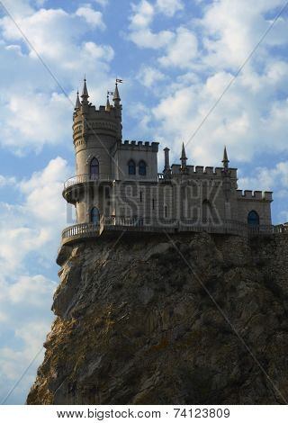 Old castle on cliff, cloudy sky