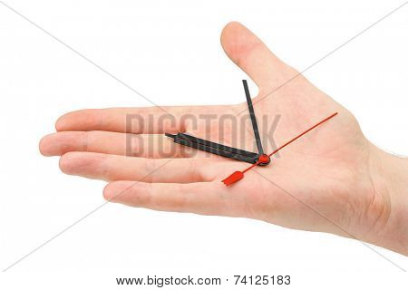 Hand and clock pointers, isolated on white background