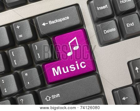 Computer keyboard with music key, technology concept