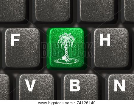 Computer keyboard with green palm tree key