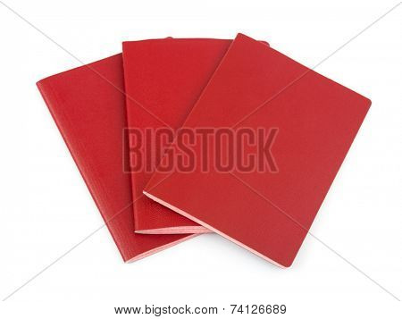 Three blank passports isolated on white background