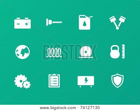 Tools icons on green background.