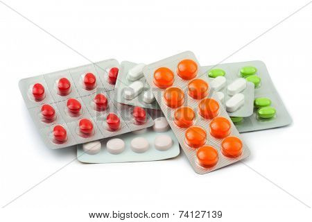 Packs of pills isolated on white background
