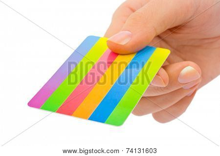 Hand with credit card isolated on white background