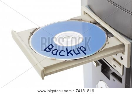 Computer and disk Backup isolated on white background
