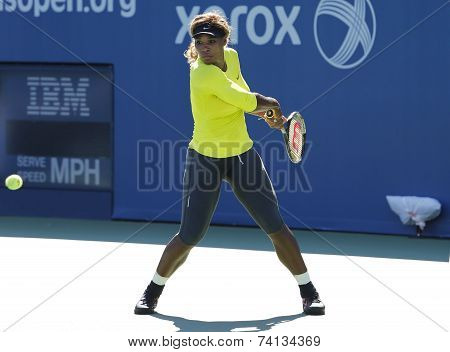 Seventeen times Grand Slam champion Serena Williams practices for US Open 2014