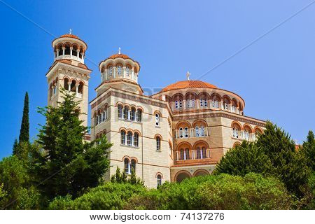 Church Agios Nectarios on island Aegina, Greece - religion background