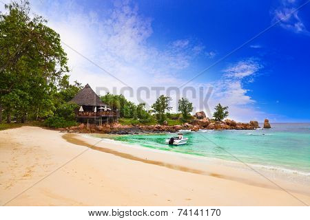 Cafe on tropical beach - nature background