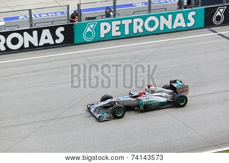 SEPANG, MALAYSIA - APRIL 8: Michael Schumacher (team Mercedes Petronas) at first practice on Formula 1 GP, April 8 2011, Sepang, Malaysia