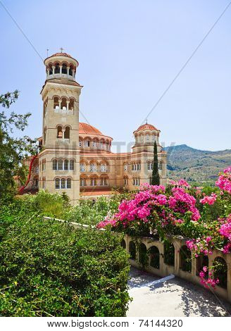 Church Agios Nectarios on island Aegina, Greece - religion background