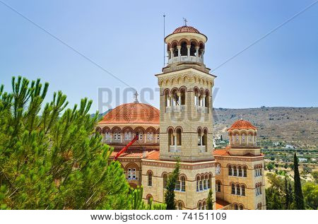 Church Agios Nectarios on island Aegina, Greece - religion background