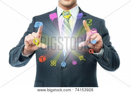 Businessman Showing Colorful Icons On Air
