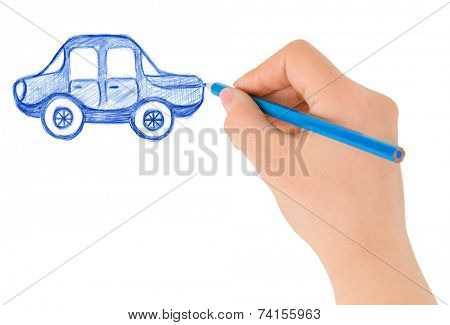 Hand drawing car isolated on white background