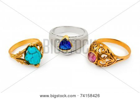 Rings and jewelry isolated on white background
