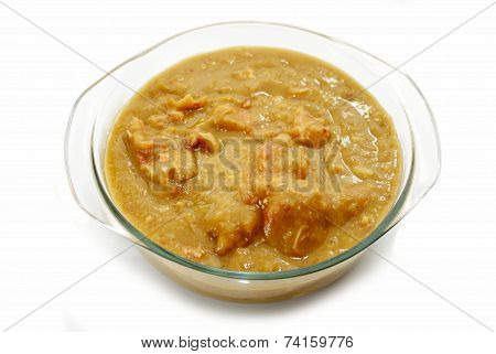 Thick Split Pea Soup With Chunks Of Ham