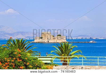 Bourtzi castle island in Nafplion, Greece - architecture background