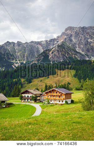 Beautiful Typical Mountain Guests Houses On Austrian Alps