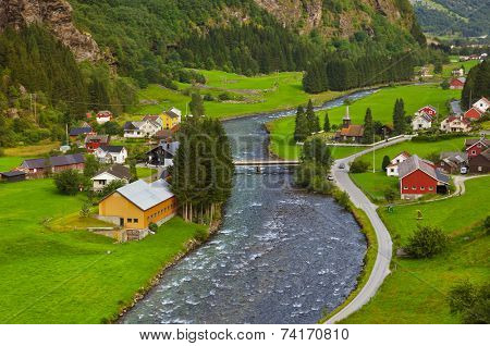 Village in Flam - Norway - nature and travel background