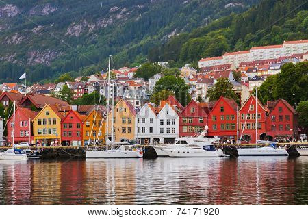 Famous Bryggen street in Bergen Norway - architecture background