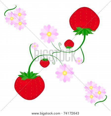 Strawberry and flowers, vector illustration