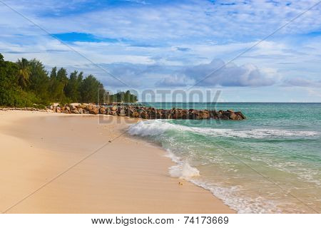 Seychelles tropical beach at sunset - nature background