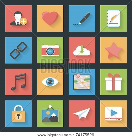 Socia Media Web Flat Icons Set