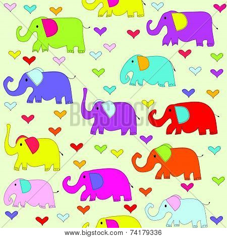 Cartoon Colored Elephants Seamless Pattern